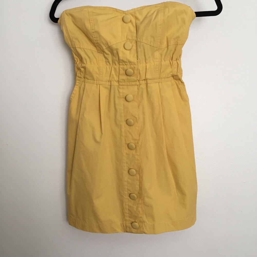 Strapless Yellow Dress w/ Buttons